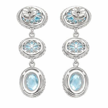 Sterling Silver Sleeping Beauty Turq & Blue Topaz Tiered Drop Earrings