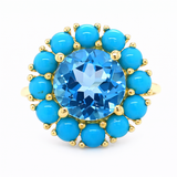 Gold Plated 9mm Swiss Blue Topaz & Sleeping Beauty Turq Halo Ring