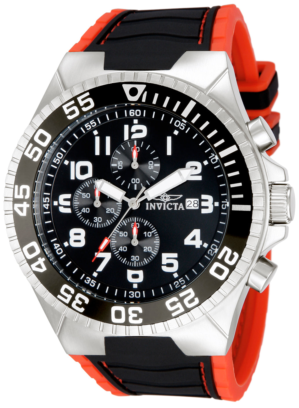 Invicta Men's 52mm Pro Diver Quartz Chronograph Black & Red Silicone Strap Watch