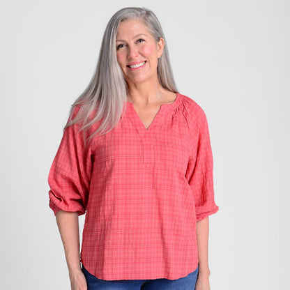 Christopher & Banks Seersucker 3/4 Sleeve Raglan Blouse