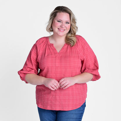 Christopher & Banks Seersucker 3/4 Sleeve Raglan Blouse