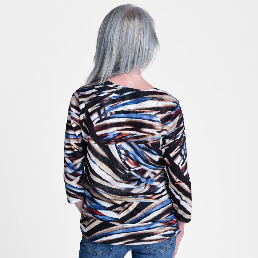 Christopher & Banks Abstract Print Twist Hem 3/4 Sleeve Top