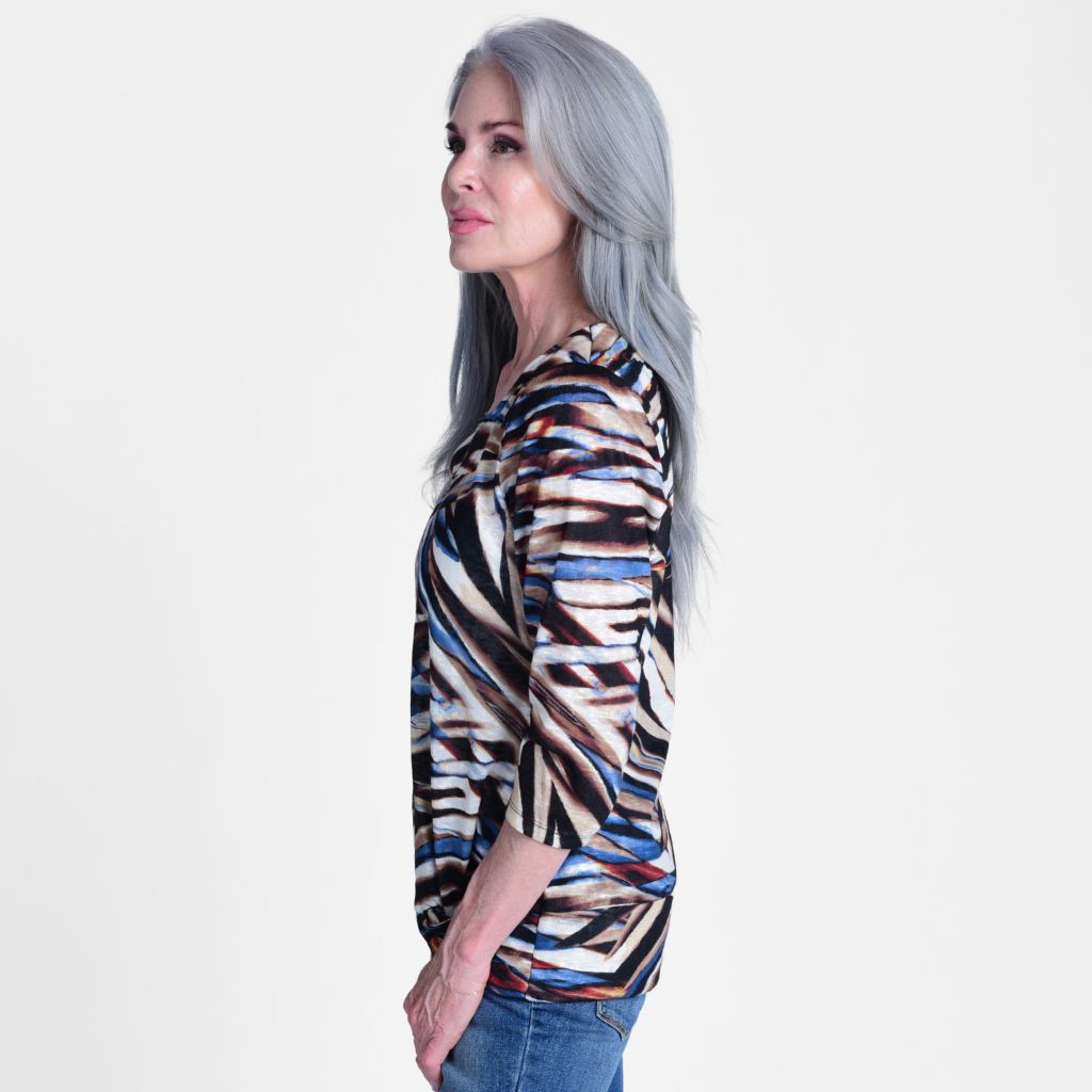 Christopher & Banks Abstract Print Twist Hem 3/4 Sleeve Top