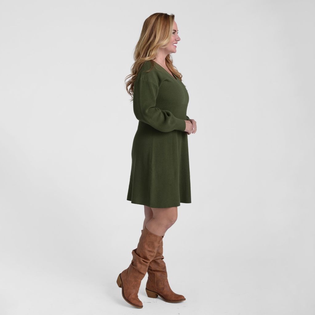 Christopher & Banks Mixed Stitch V Neck Sweater Dress