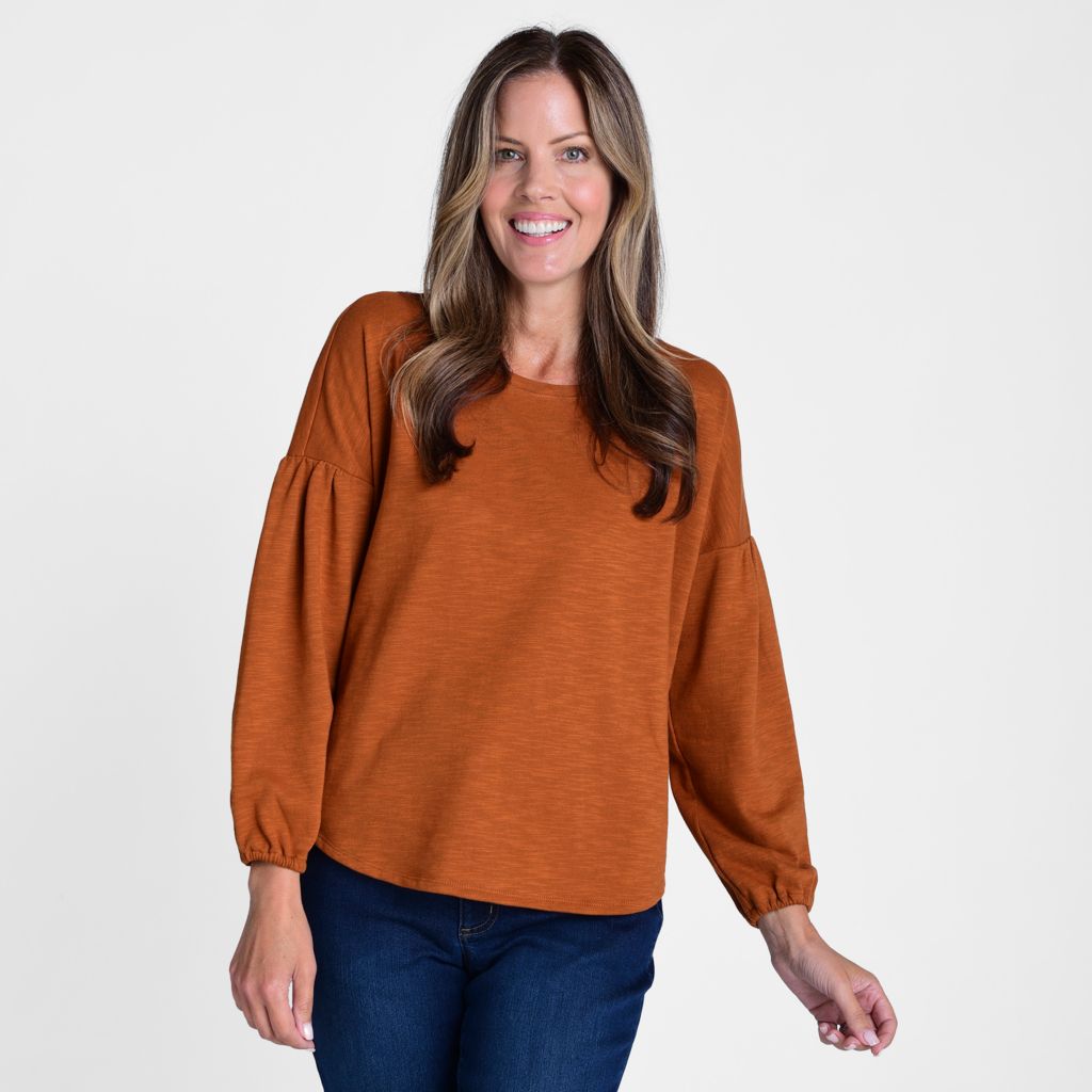 Christopher & Banks Lantern Sleeve Jewel Neck Top
