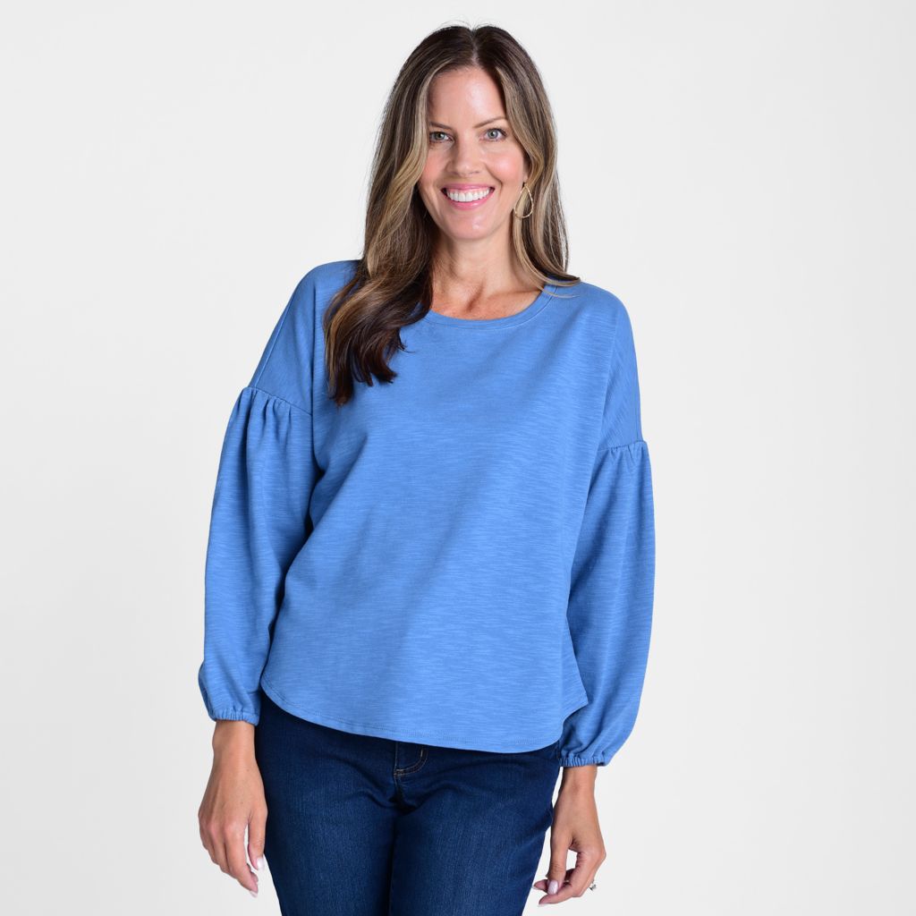 Christopher & Banks Lantern Sleeve Jewel Neck Top