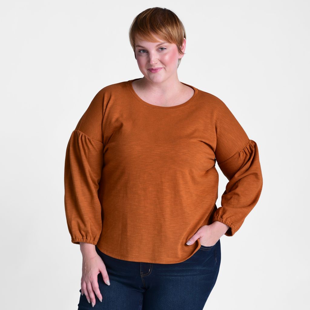 Christopher & Banks Lantern Sleeve Jewel Neck Top