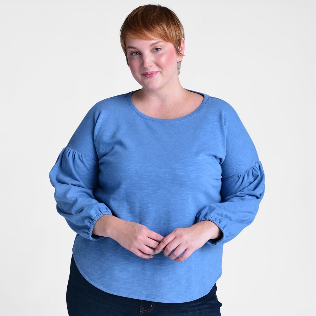 Christopher & Banks Lantern Sleeve Jewel Neck Top