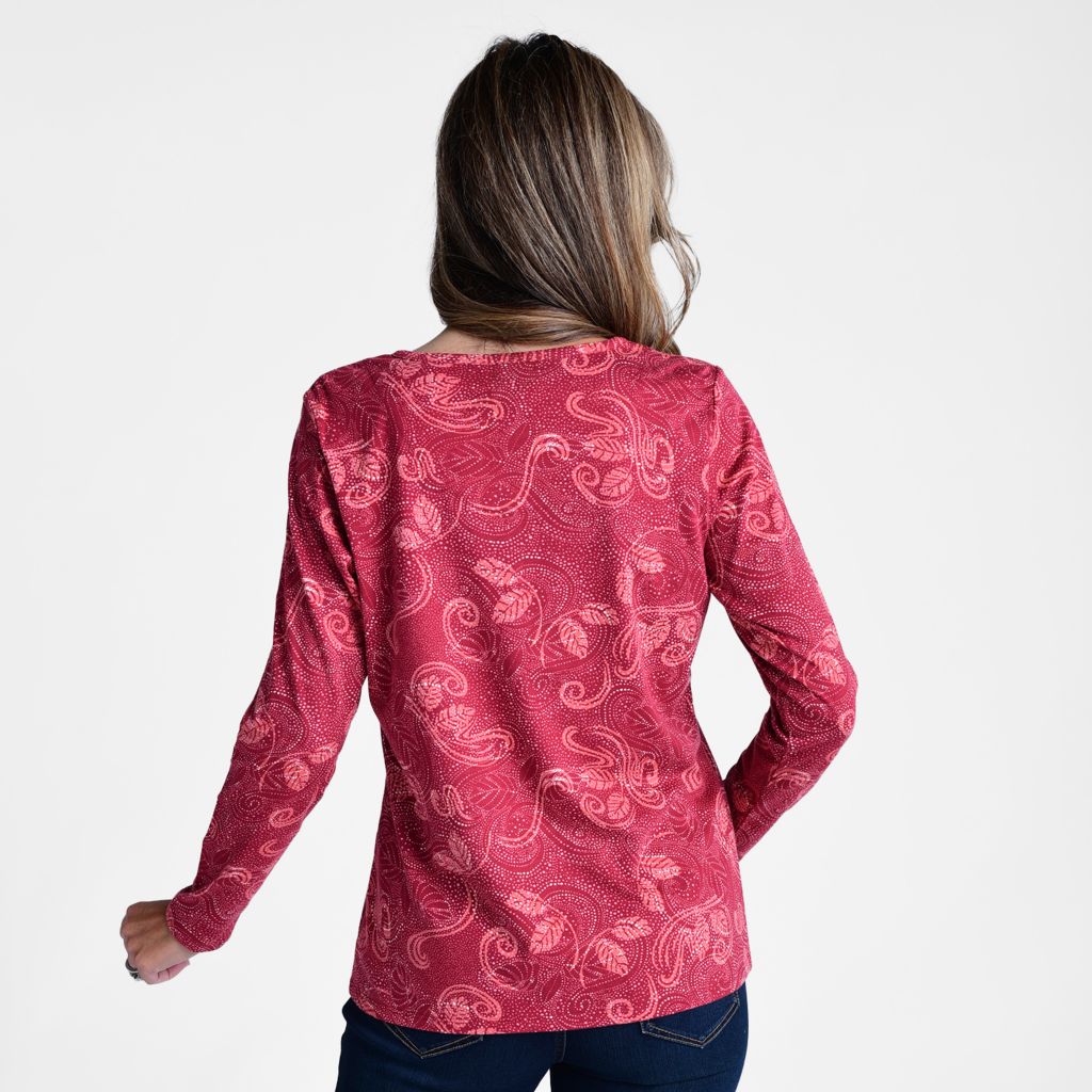 Christopher & Banks Paisley Print Long Sleeve V Neck Tee