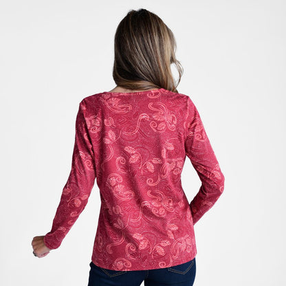 Christopher & Banks Paisley Print Long Sleeve V Neck Tee