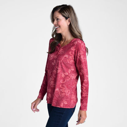 Christopher & Banks Paisley Print Long Sleeve V Neck Tee