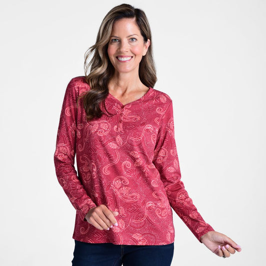 Christopher & Banks Paisley Print Long Sleeve V Neck Tee