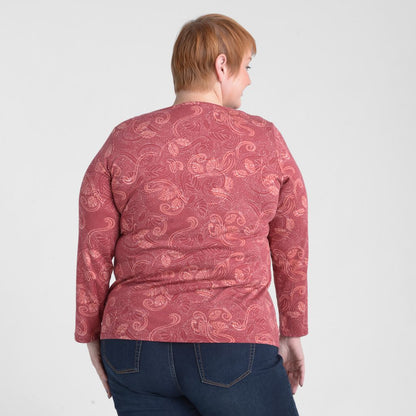 Christopher & Banks Paisley Print Long Sleeve V Neck Tee