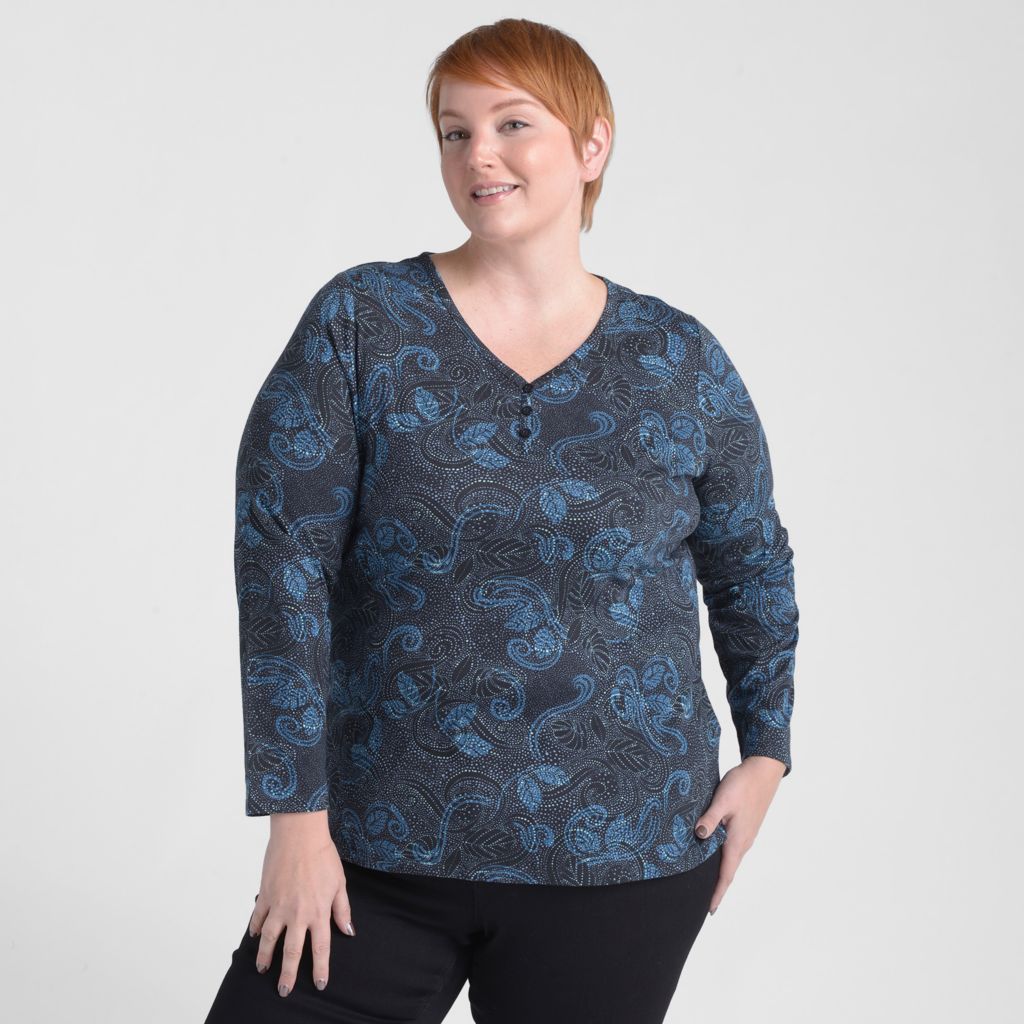 Christopher & Banks Paisley Print Long Sleeve V Neck Tee