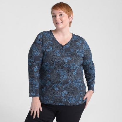 Christopher & Banks Paisley Print Long Sleeve V Neck Tee