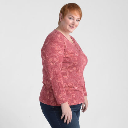 Christopher & Banks Paisley Print Long Sleeve V Neck Tee