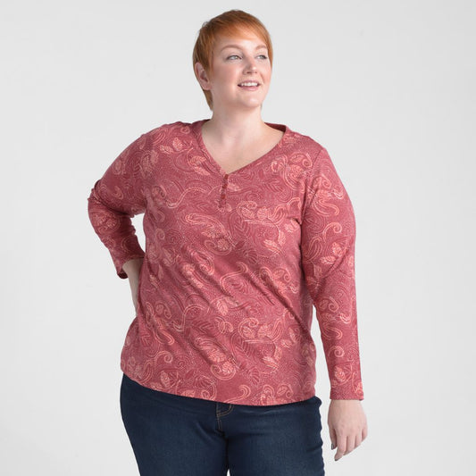 Christopher & Banks Paisley Print Long Sleeve V Neck Tee