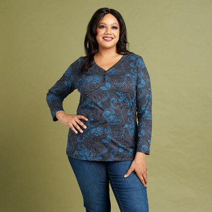 Christopher & Banks Paisley Print Long Sleeve V Neck Tee