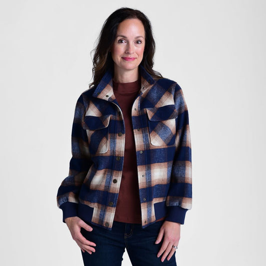 Christopher & Banks Plaid Snap Front Bomber Jacket