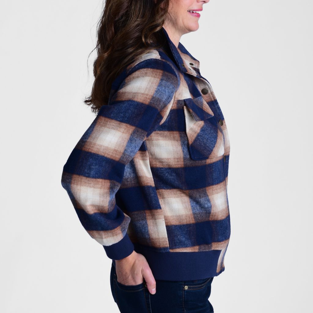 Christopher & Banks Plaid Snap Front Bomber Jacket