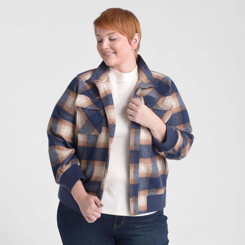 Christopher & Banks Plaid Snap Front Bomber Jacket