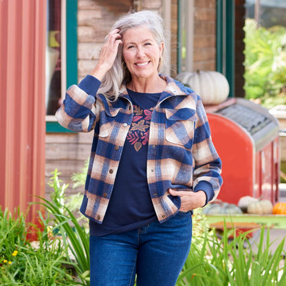 Christopher & Banks Plaid Snap Front Bomber Jacket