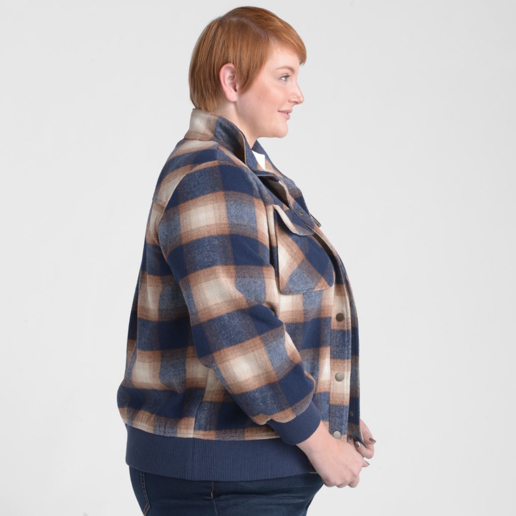 Christopher & Banks Plaid Snap Front Bomber Jacket