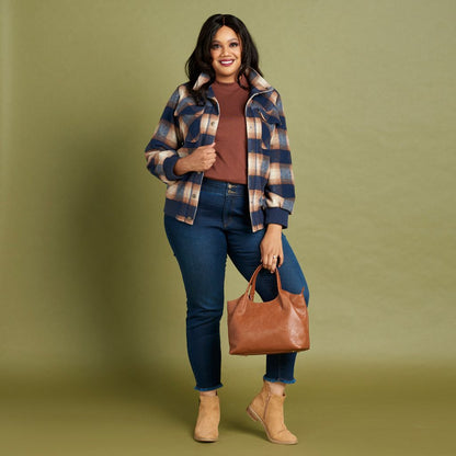 Christopher & Banks Plaid Snap Front Bomber Jacket