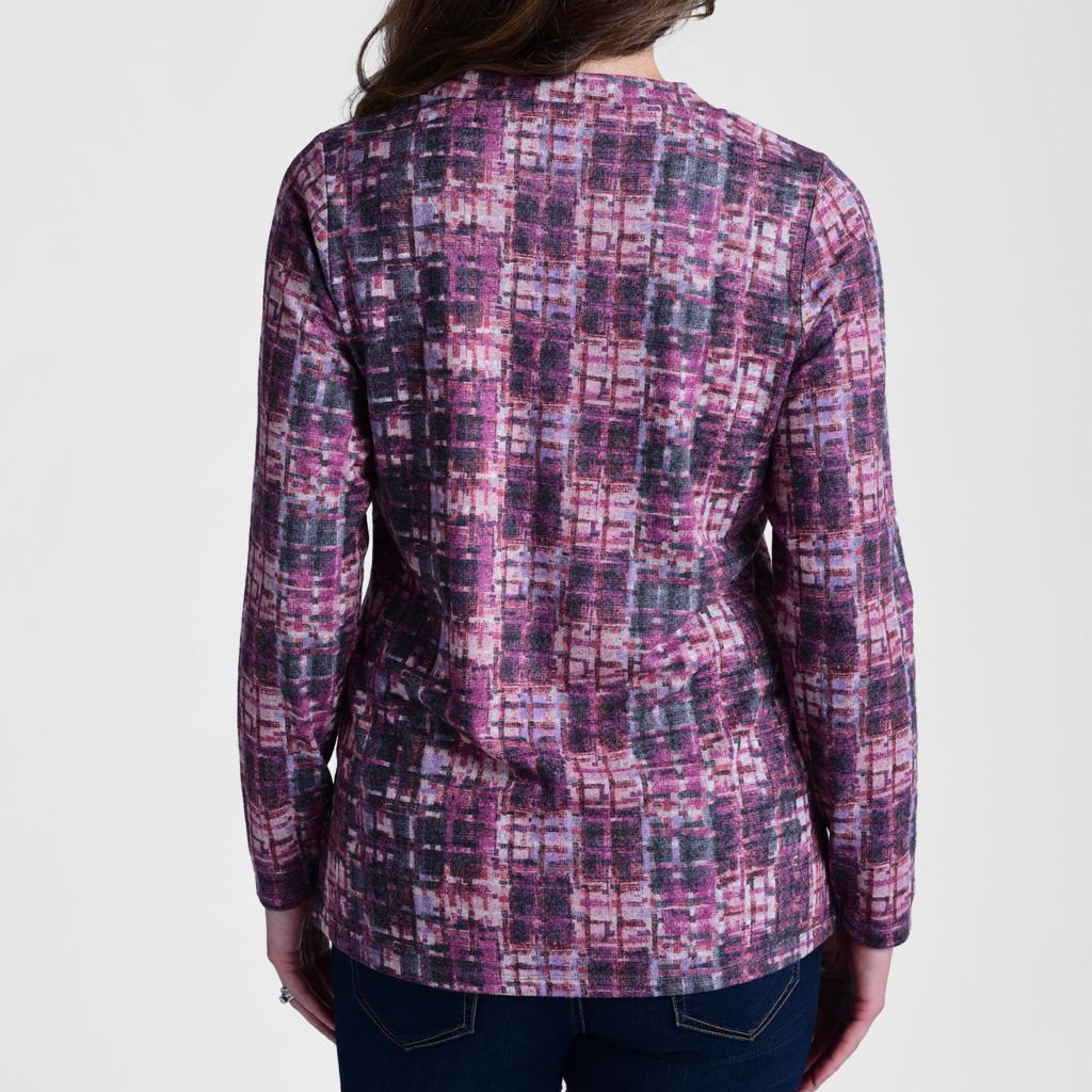 Christopher & Banks Plaid Print V Neck Long Sleeve Top