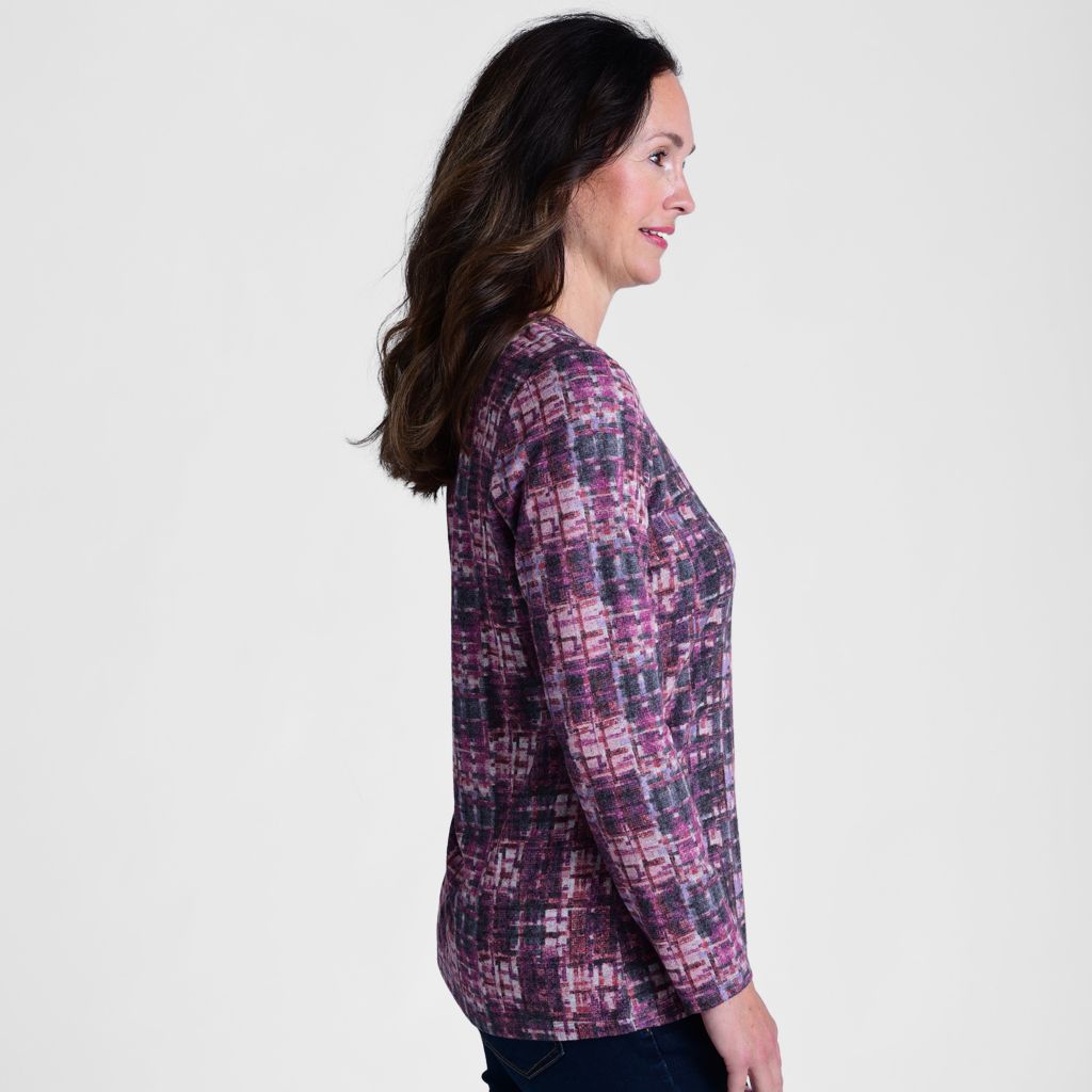 Christopher & Banks Plaid Print V Neck Long Sleeve Top