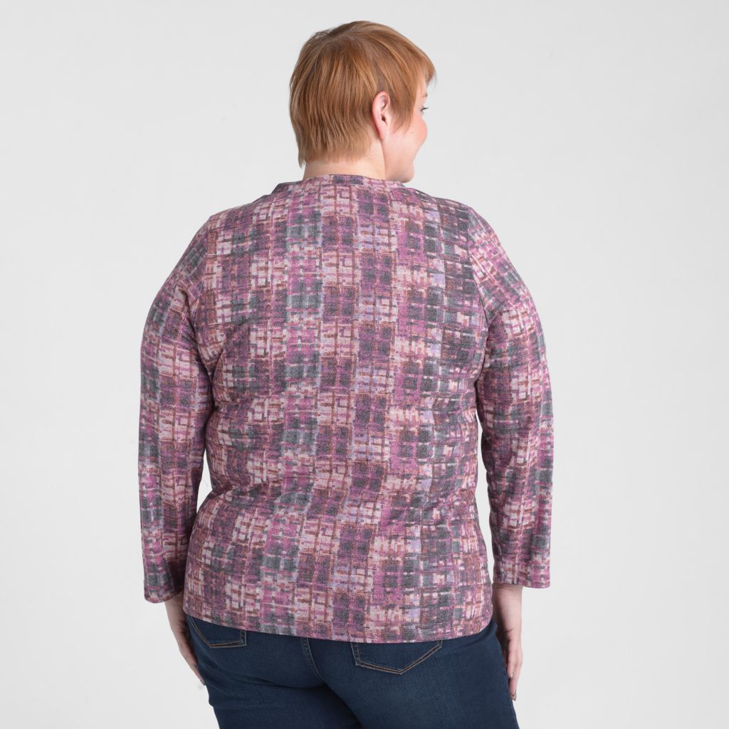 Christopher & Banks Plaid Print V Neck Long Sleeve Top