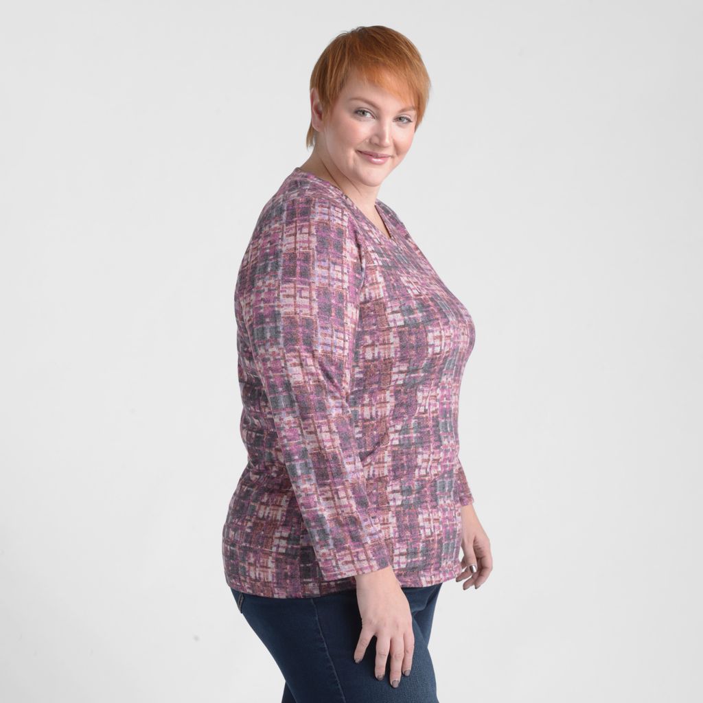 Christopher & Banks Plaid Print V Neck Long Sleeve Top