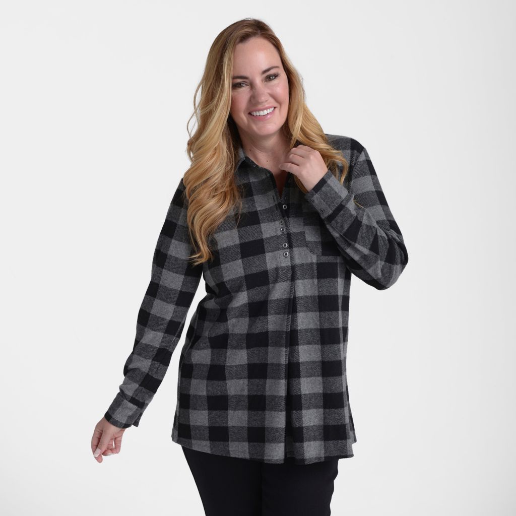 Christopher & Banks Plaid Long Sleeve Collared Tunic
