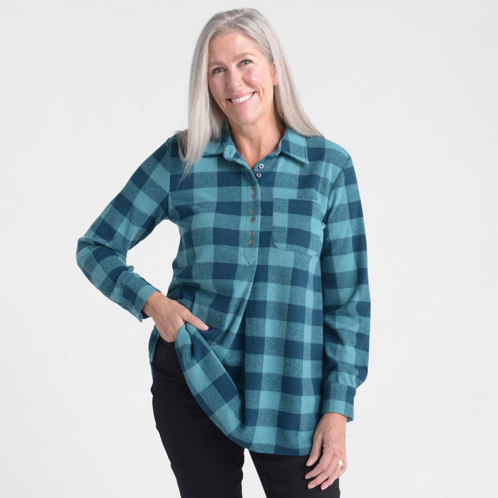 Christopher & Banks Plaid Long Sleeve Collared Tunic