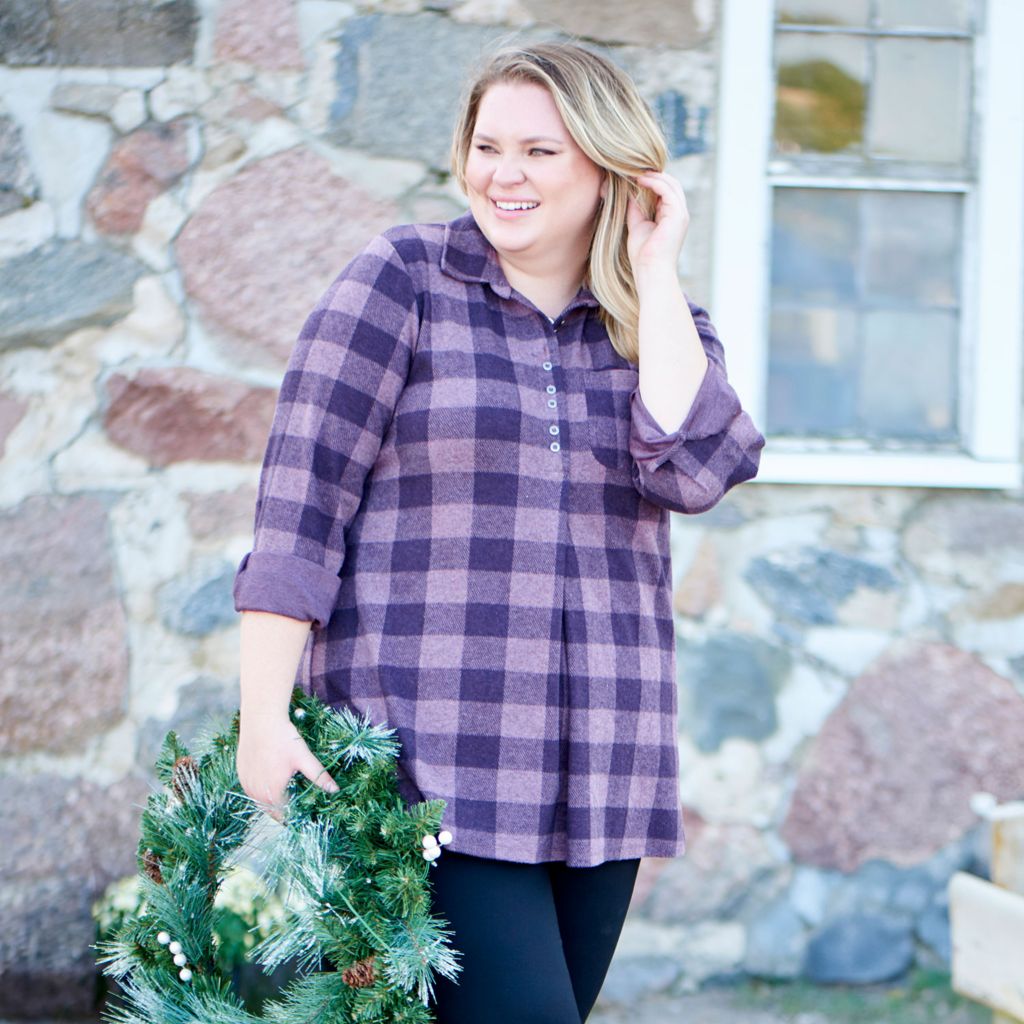 Christopher & Banks Plaid Long Sleeve Collared Tunic