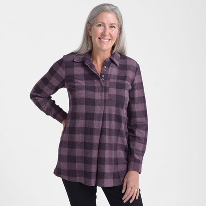 Christopher & Banks Plaid Long Sleeve Collared Tunic