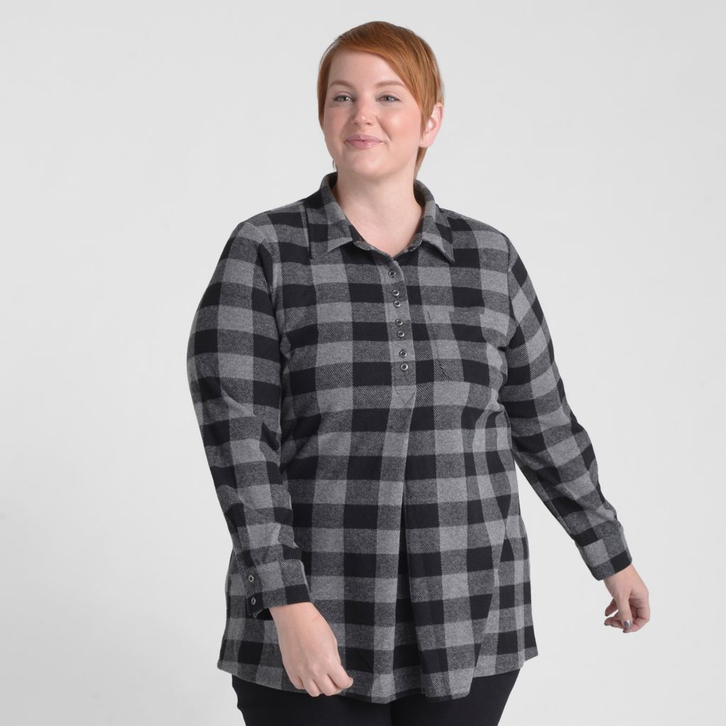 Christopher & Banks Plaid Long Sleeve Collared Tunic