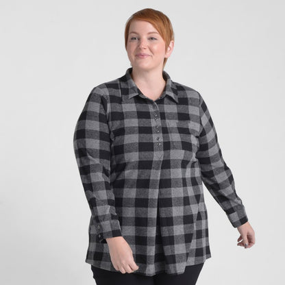 Christopher & Banks Plaid Long Sleeve Collared Tunic