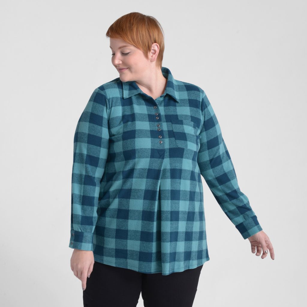 Christopher & Banks Plaid Long Sleeve Collared Tunic