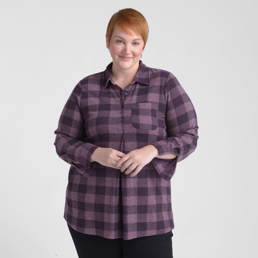 Christopher & Banks Plaid Long Sleeve Collared Tunic