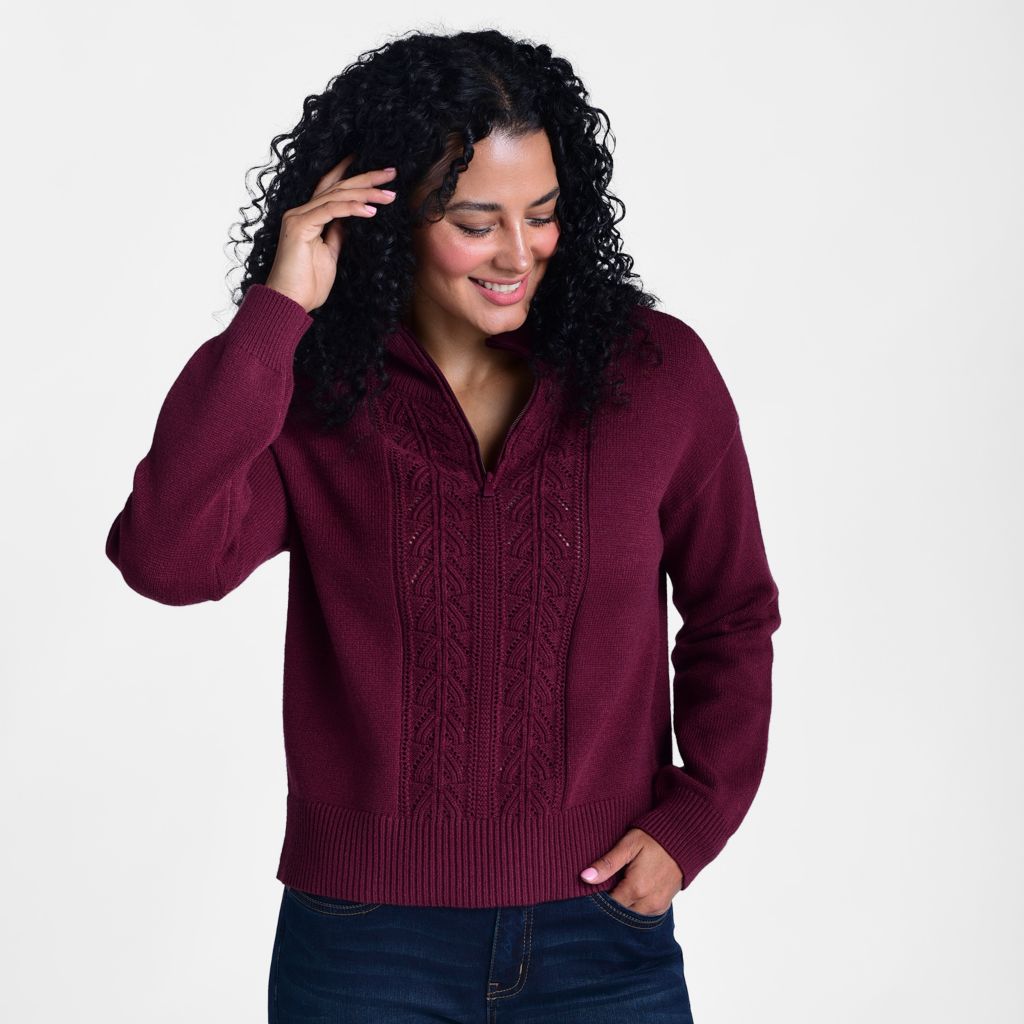 Christopher & Banks Pointelle Half Zip Sweater