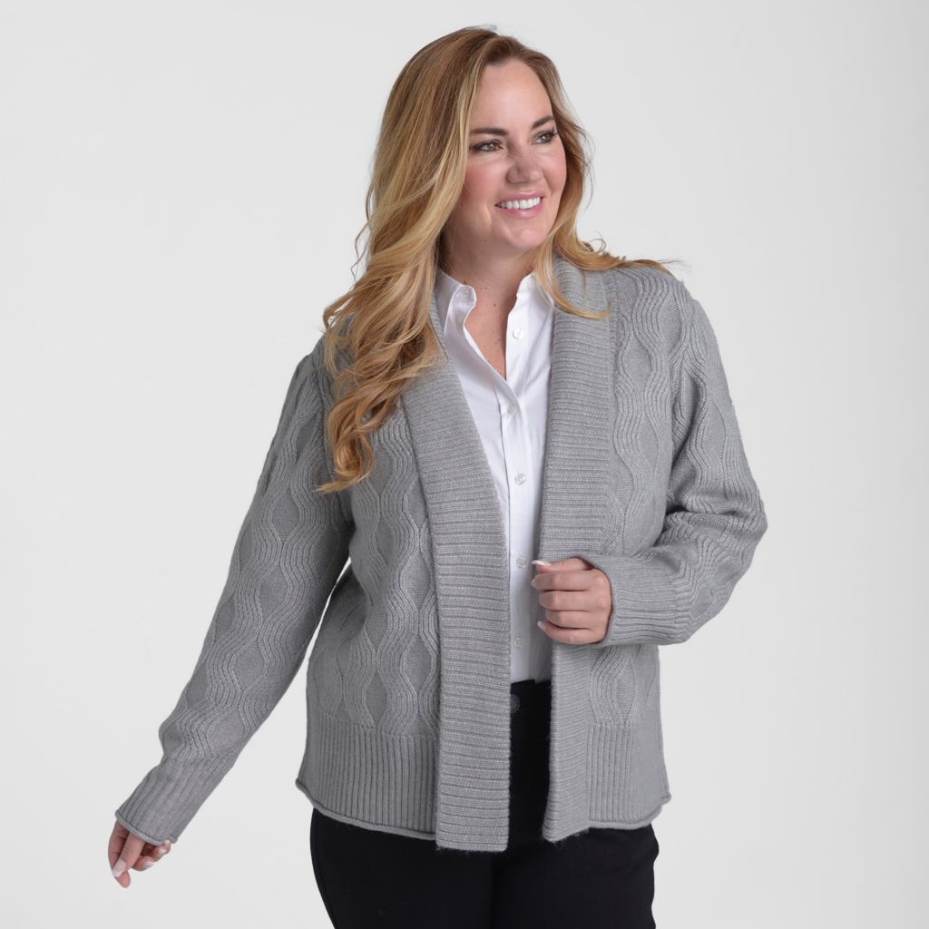 Christopher & Banks Ribbed Trim Open Front Cardigan