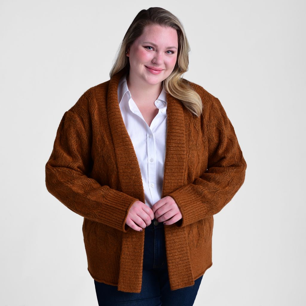 Christopher & Banks Ribbed Trim Open Front Cardigan