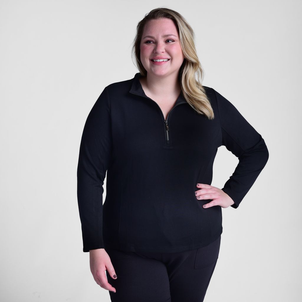 Christopher & Banks Relaxed Restyled Quarter Zip Mock Neck Top