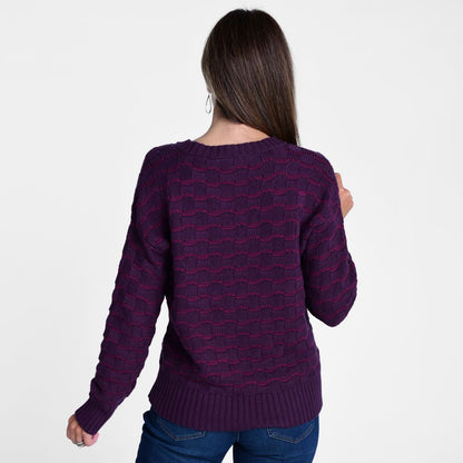 Christopher & Banks Pointelle Stripe Long Sleeve V Neck Sweater