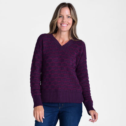 Christopher & Banks Pointelle Stripe Long Sleeve V Neck Sweater