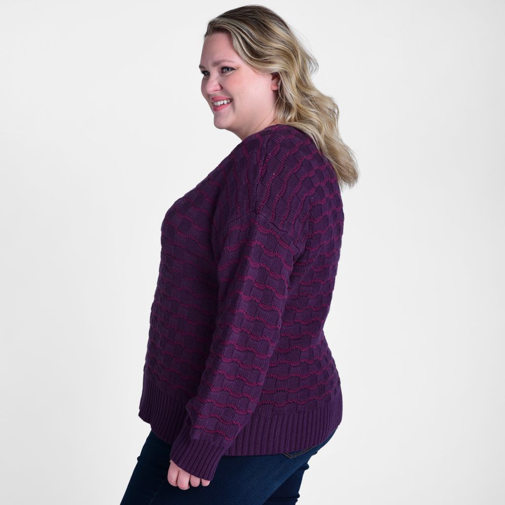 Christopher & Banks Pointelle Stripe Long Sleeve V Neck Sweater