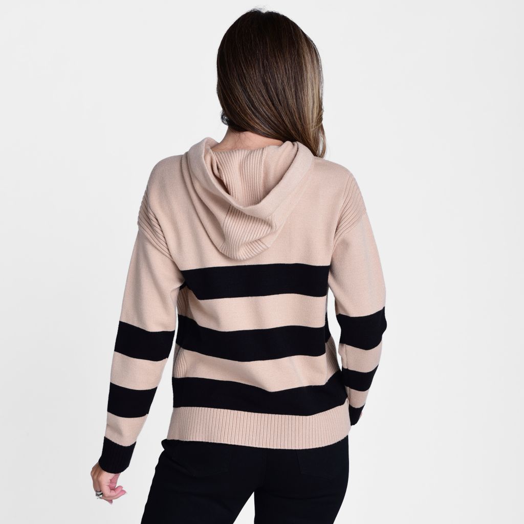 Christopher & Banks Stripe Ribbed Detail Hooded Sweater