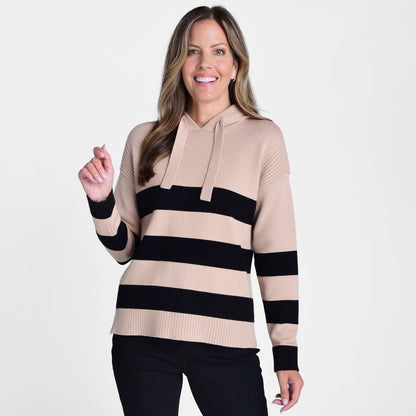 Christopher & Banks Stripe Ribbed Detail Hooded Sweater