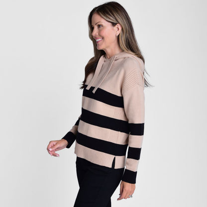 Christopher & Banks Stripe Ribbed Detail Hooded Sweater